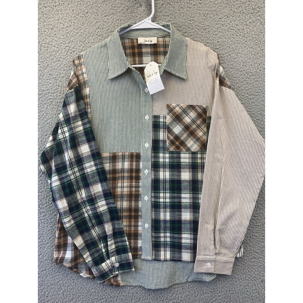 Sadie & Sage Button Down Women's Shirt Sz Large Plaid Long Sleeve